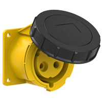 Pin and Sleeve Receptacle Outlet Devices 888-13023-NS IEC 60309 Panel Mount Receptacle Straight Type, IP67 Rated, 30 Amp 120 Volt, 4H, IEC 309 International Pin and Sleeve Devices
